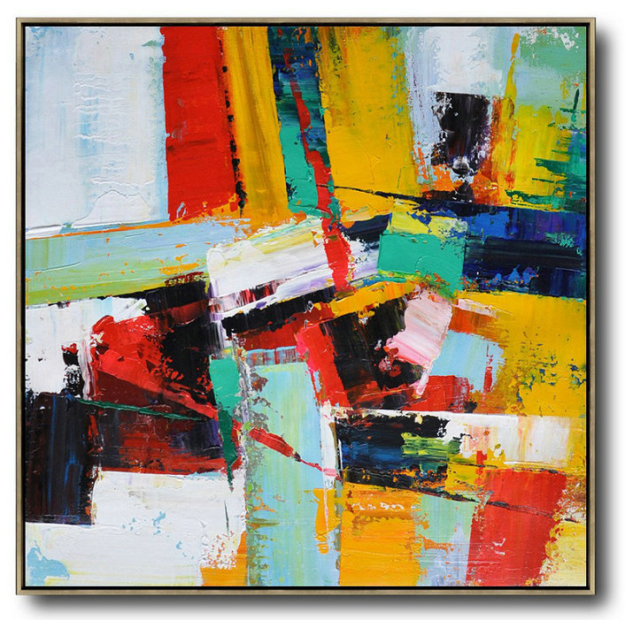 Large Abstract Art Handmade Painting,Oversized Palette Knife Painting Contemporary Art On Canvas,Lounge Room Decor,Yellow,Red,Light Green.etc